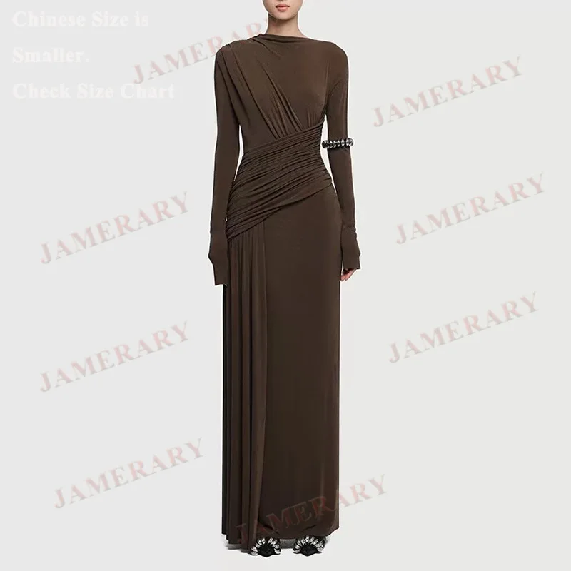

Elegant Autumn Full Sleeve Bandage Maxi Dresses Women Long Dress Pleated Winter Clothing Quality Brand Designer Prom Vestidos