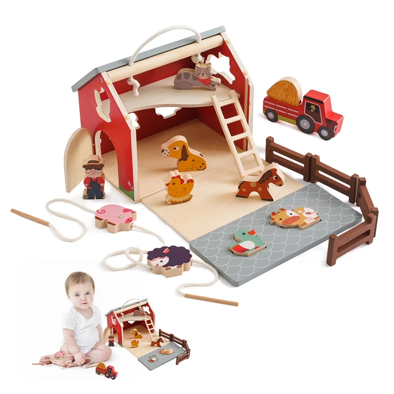 Jouets Montessori en Bois pour Enfant, Simulation de Scène de Ferme, Forme de Bébé Assortie, Jeu d'Enfilage d'Animaux, décennie s de Puzzle, Cadeaux