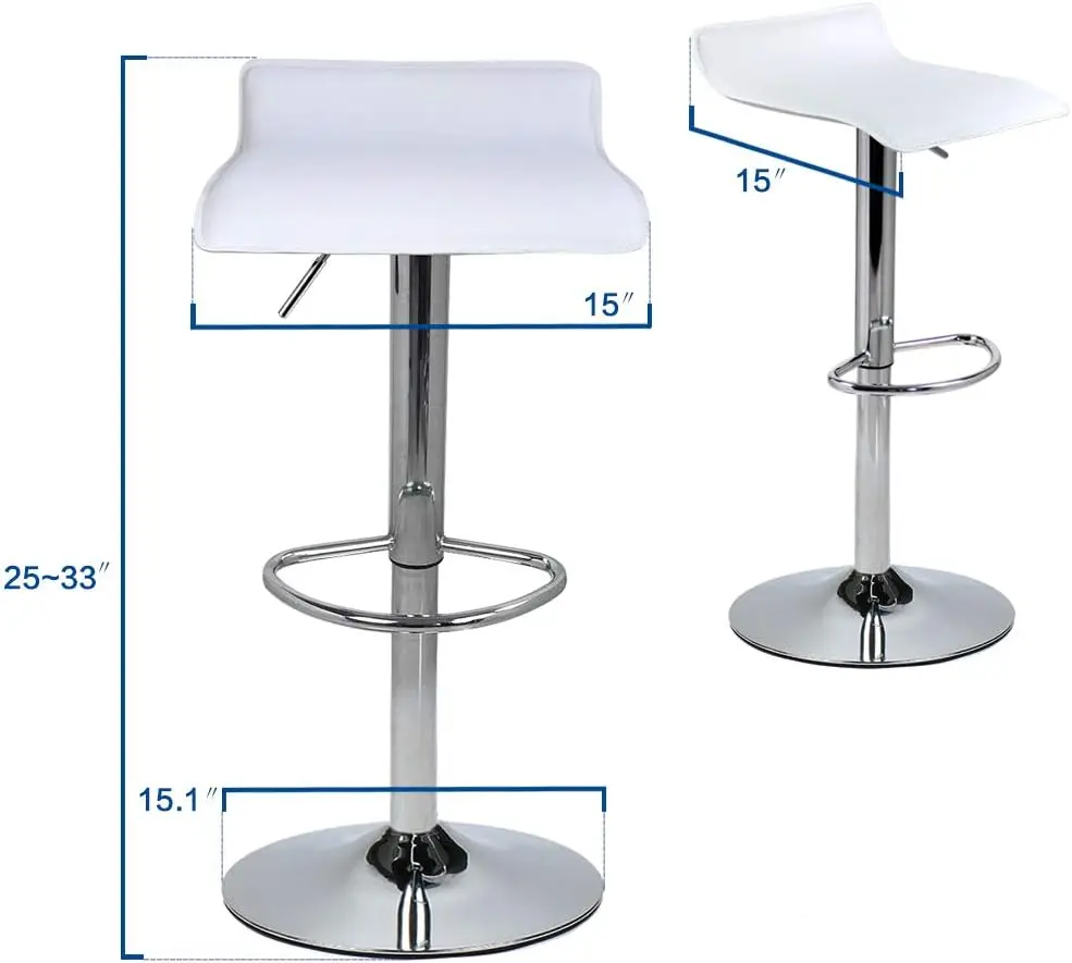 Taburetes de Bar giratorios ajustables con cuero PU y Base cromada, sillas de mostrador de Pub Gaslift, blanco