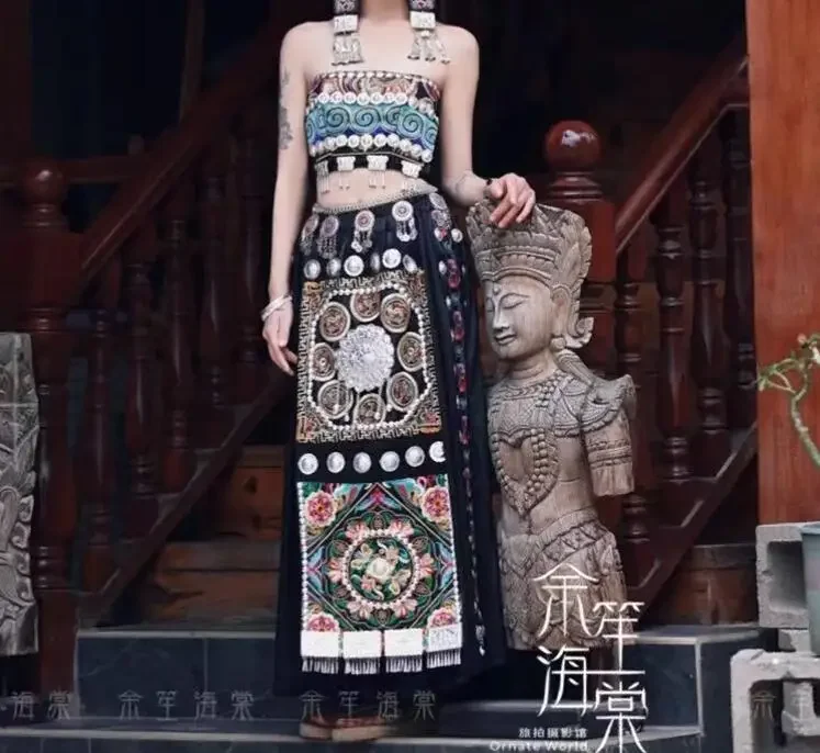 

Новинка 2023 года, летнее улучшенное черное танцевальное китайское платье хмонгб Мяо, женская одежда для путешествий, костюм для выступлений