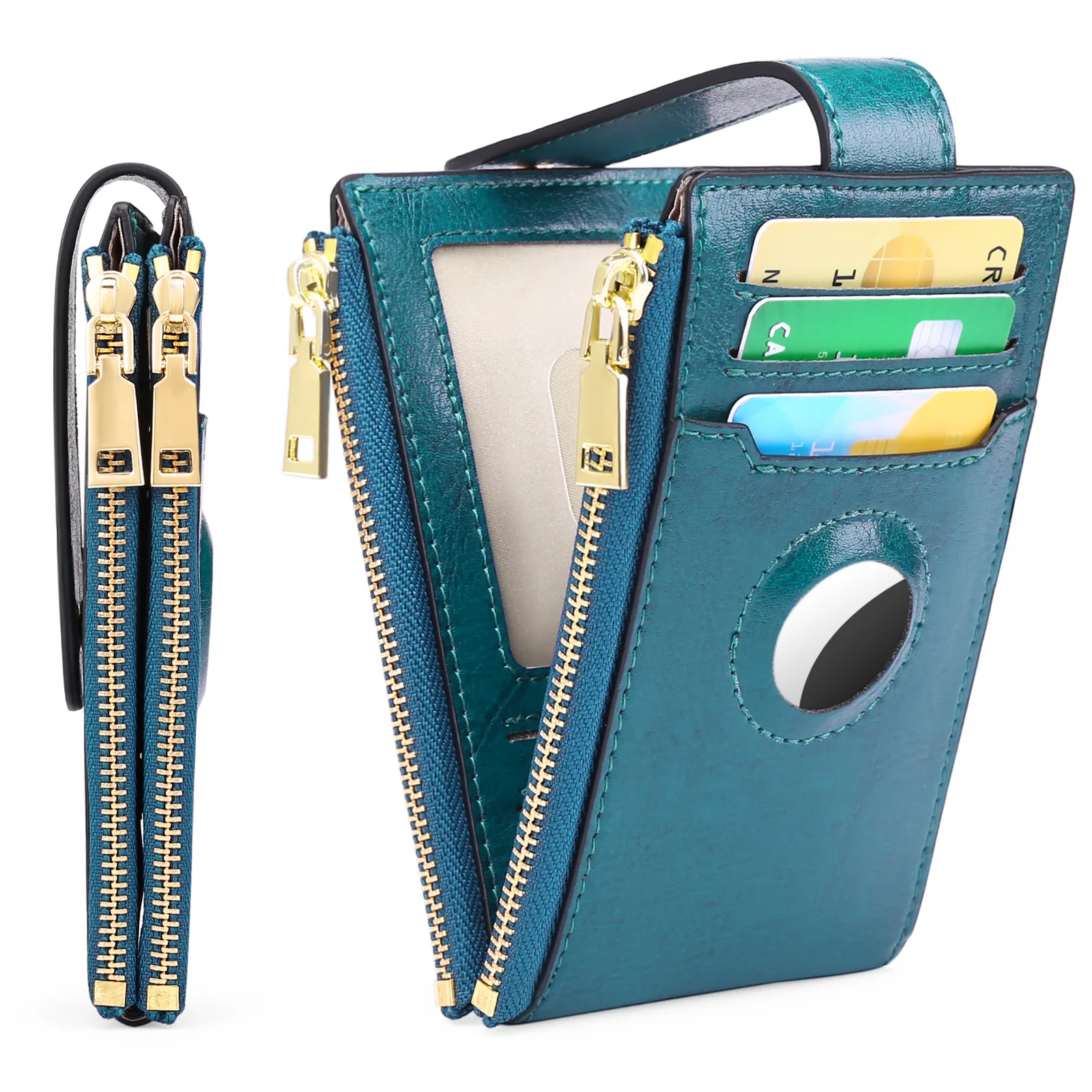 Women's AirTag Smart Wallet Genuine Leahter Women Bifold Credit Card Holder with Built-in Integrated Case Coin Purse for Ladies