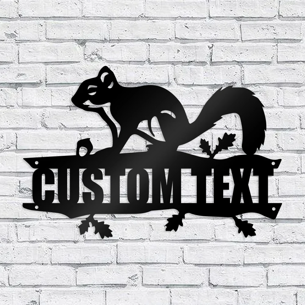 

1pc Squirrel cartoon cute Customized Text Metal Wall Signs Metal Wall Plaque For Home Decor Living Room Bedroom