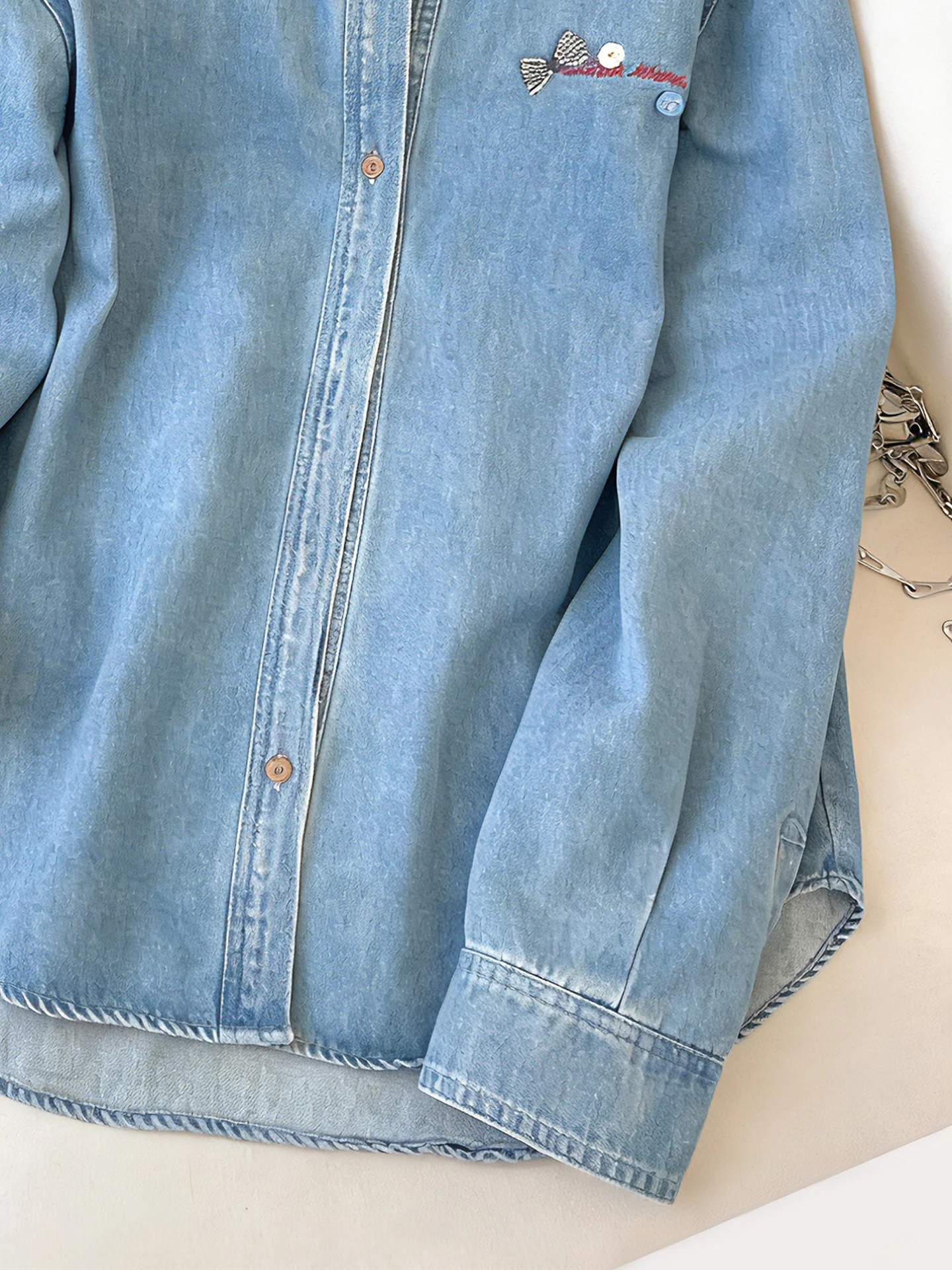 Rétro Waed brodé coupe ample décontracté Denim irt pour les femmes printemps automne Faion minceur col rabattu haut à la mode