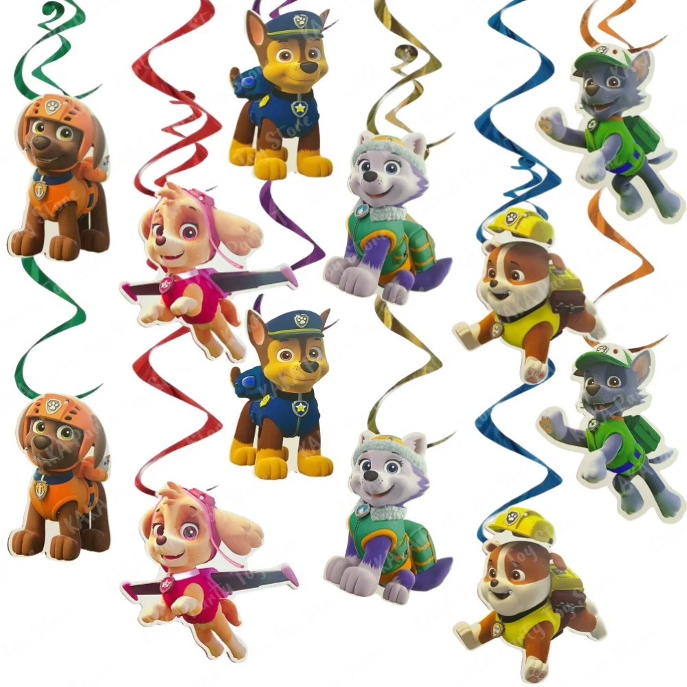 6/12/24Pcs Paw Patrol Hanging Swirls Children Ceiling Streamers Foil Decorations Kids Baby Shower Happy Birthday Party Supplies