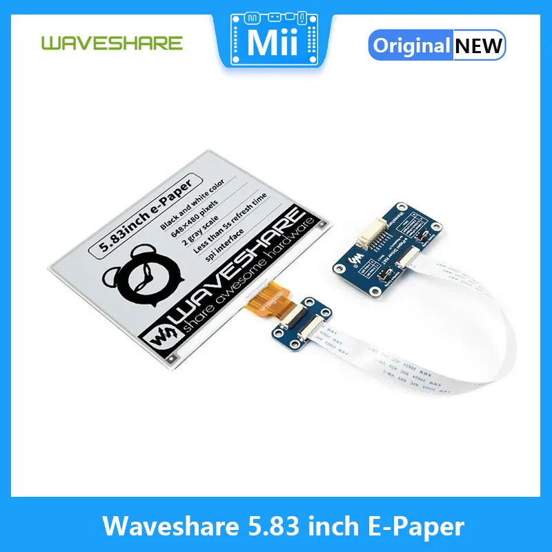 

Waveshare 5.83 inch E-Paper E-Ink Display HAT For Raspberry Pi, 648×480 Pixels, Black / White Dual-Color, SPI Interface