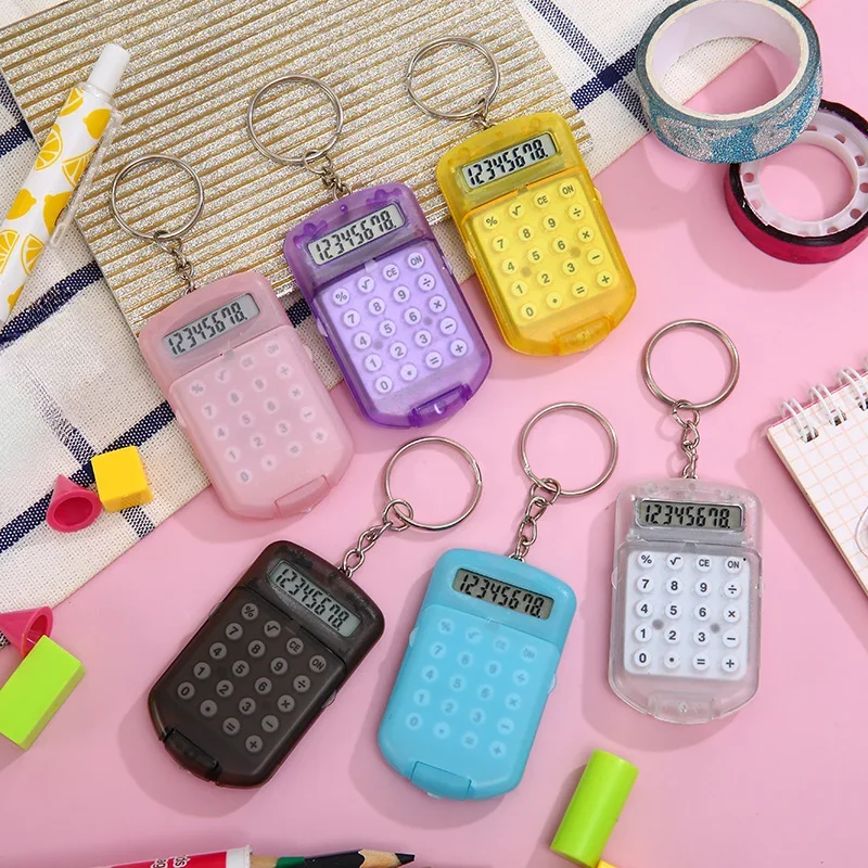 New Portable Mini Flip Calculator Hanging Pendant Keychain Keyring Key Holder Gift Calculadora Kawaii Minipro Calculators