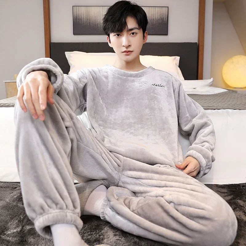 Winter Autumn Big 5XL Flannel Men Sleepwear Cartoon Pajamas Set Casual Pjs Male Loungewear Warm Thicken Pyjama Nightwear Fashion