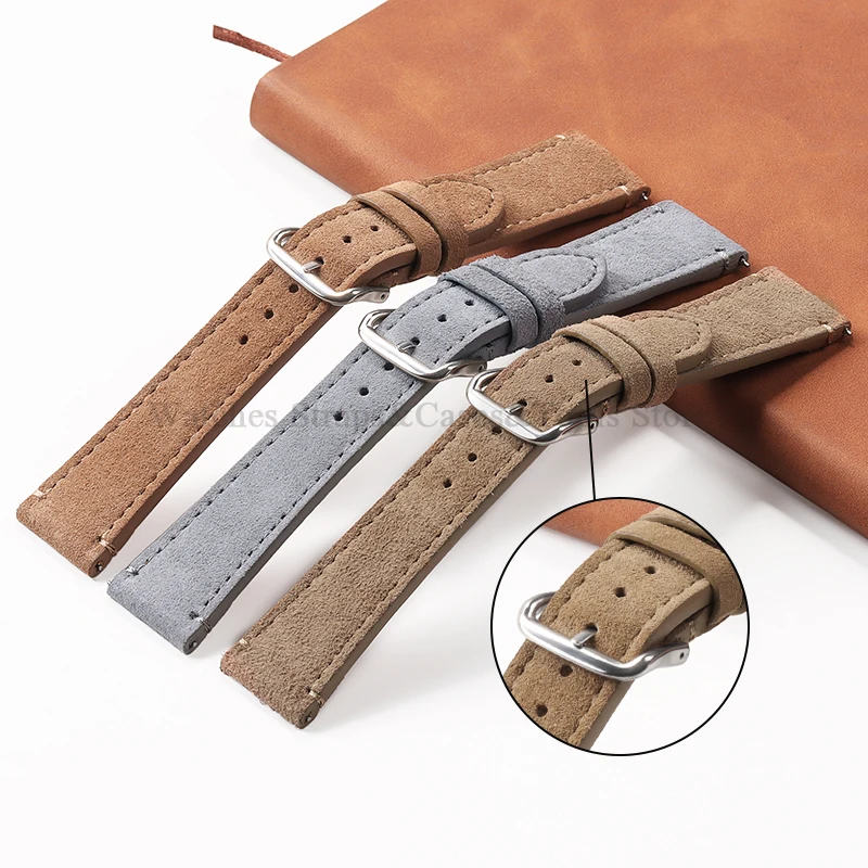 Soft Suede Genuine Leather Watch Band 20mm 22mm Vintage Strap Quick Release Cowhide Stitch Bracelet for Rolex Watch Accessories