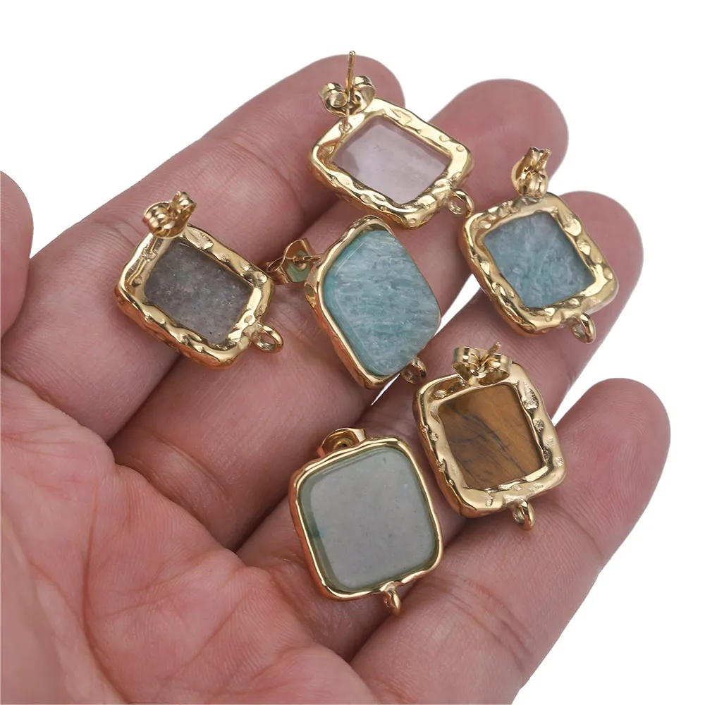 4pcs Stainless Steel Square Natural Stone Earring Making Supplies Hooks Jump Ring Connectors Earring Base Posts Components Parts