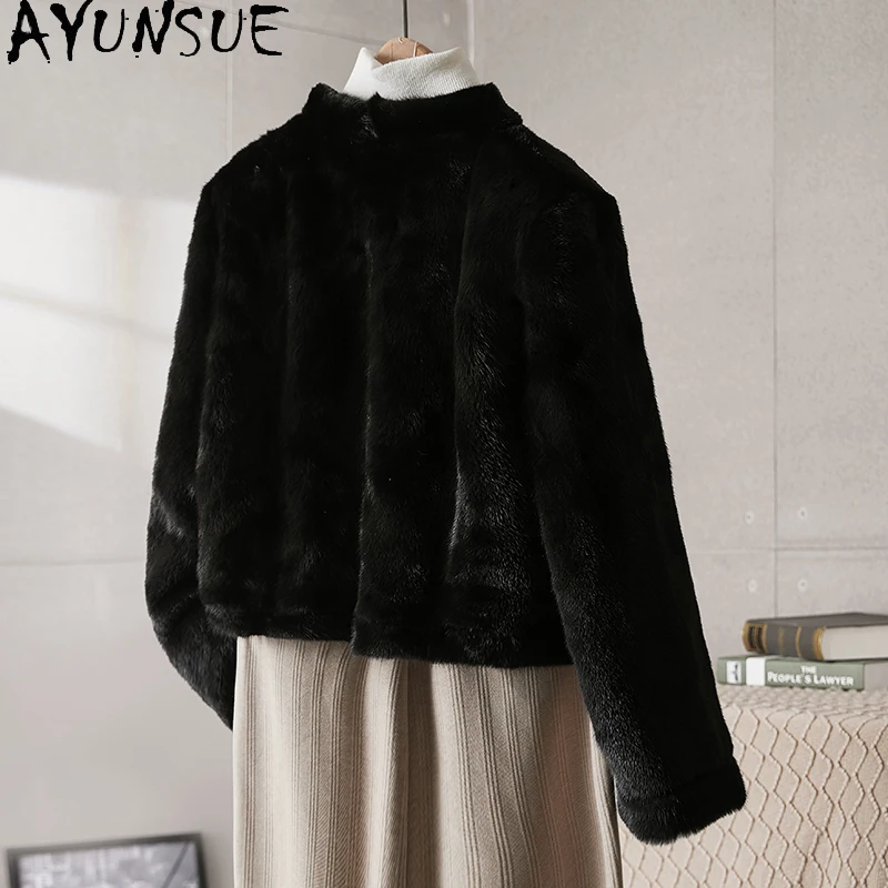 AYUNSUE 천연 밍크 모피 자켓 여성 2025 겨울 우아한 리얼 모피 자켓 여성 의류 전체 밍크 자켓 Abrigo Mujer