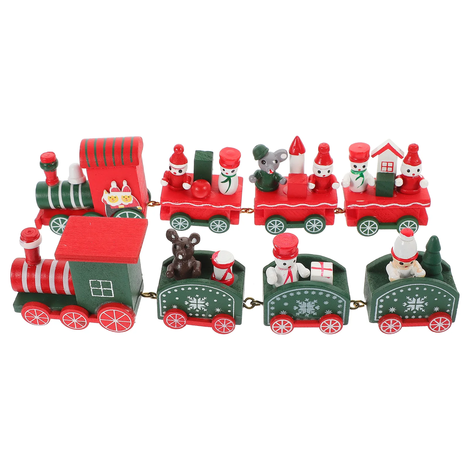 2 sets kersttrein ornament cartoon houten vintage decor versiering kleurrijk bureaublad kind