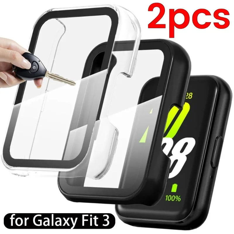 Funda protectora de pantalla + cristal 2 en 1 para Samsung Galaxy Fit3, cubierta protectora de PC dura, accesorios antiarañazos