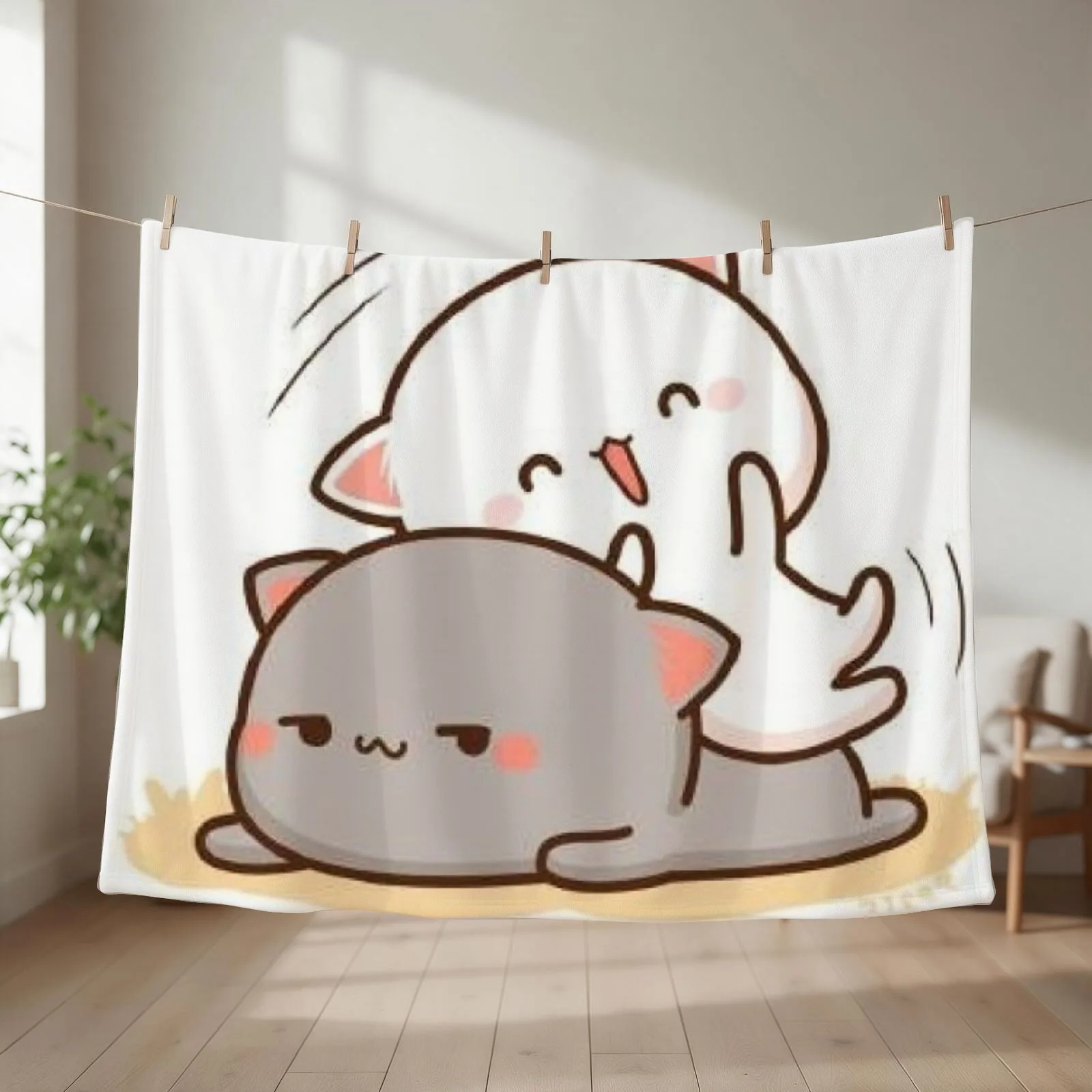 Peach sitting on Goma - Mochi Peach Cat Throw Blanket christmas gifts funny gift Decorative Sofas for babies Blankets