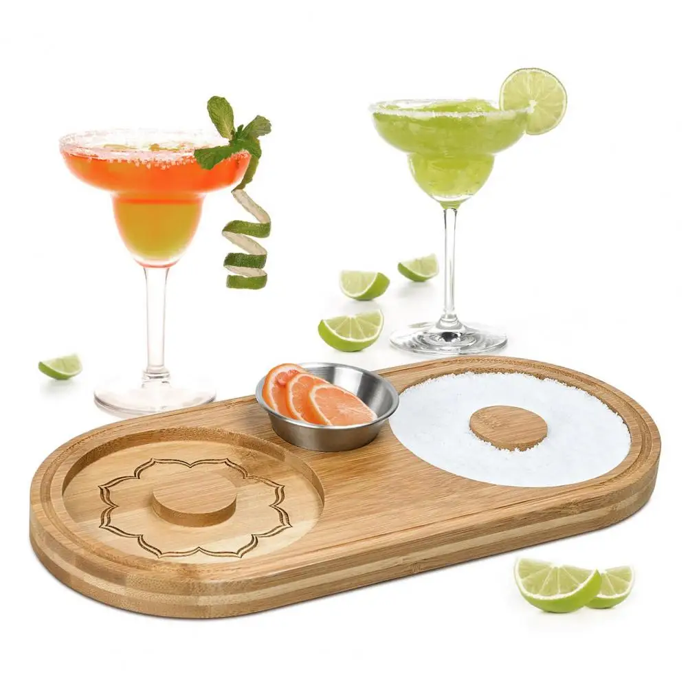 Salt Rimmer Board Wooden Cocktail Sugar Rimmer with Cutting Board Glass Rimmer Set Bar for Home for Margaritas for Cocktail