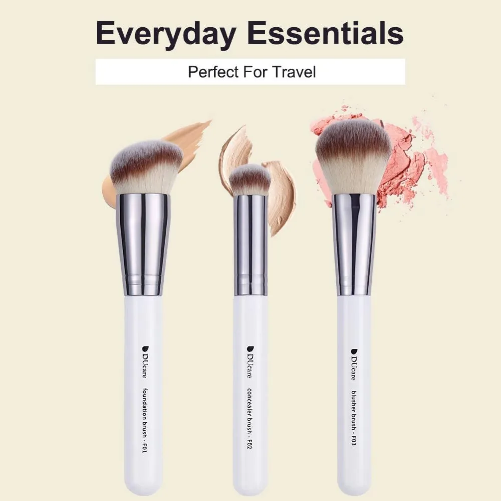 แปรงแต่งหน้า 3 ชิ้น Foundation Contour Bronzer แปรง,คอนซีลเลอร์แปรง,Blusher แปรงแป้ง, face Kabuki Travel Buffing Stippling