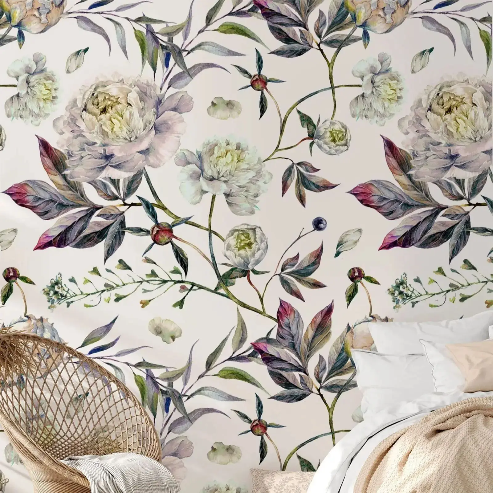 

Обои с цветочным принтом лаванды, ботанические обои для домашнего декора, летний декор, акварельные настенные рисунки, самоклеящиеся или традиционные