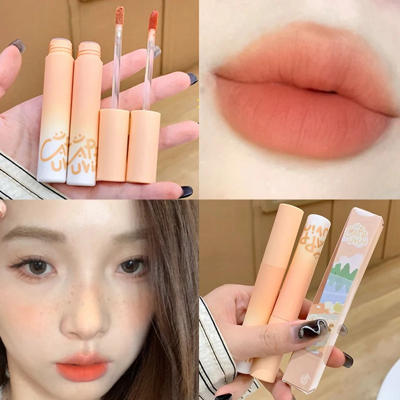 Waterproof Nude Mousse Lip Gloss 3 Colors Easy To Wear Velvet Lip Mud Lasting Red Brown Matte Lips Tint Korean Makeup Cosmetics