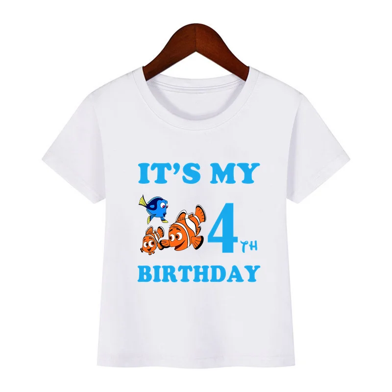 Finding Nemo Dory Cute Fish Print Cartoon Kids Clothes It's My 1 2 3 4 5 6 7 8 9 Years Birthday Boys Girls T shirt Baby T-Shirts