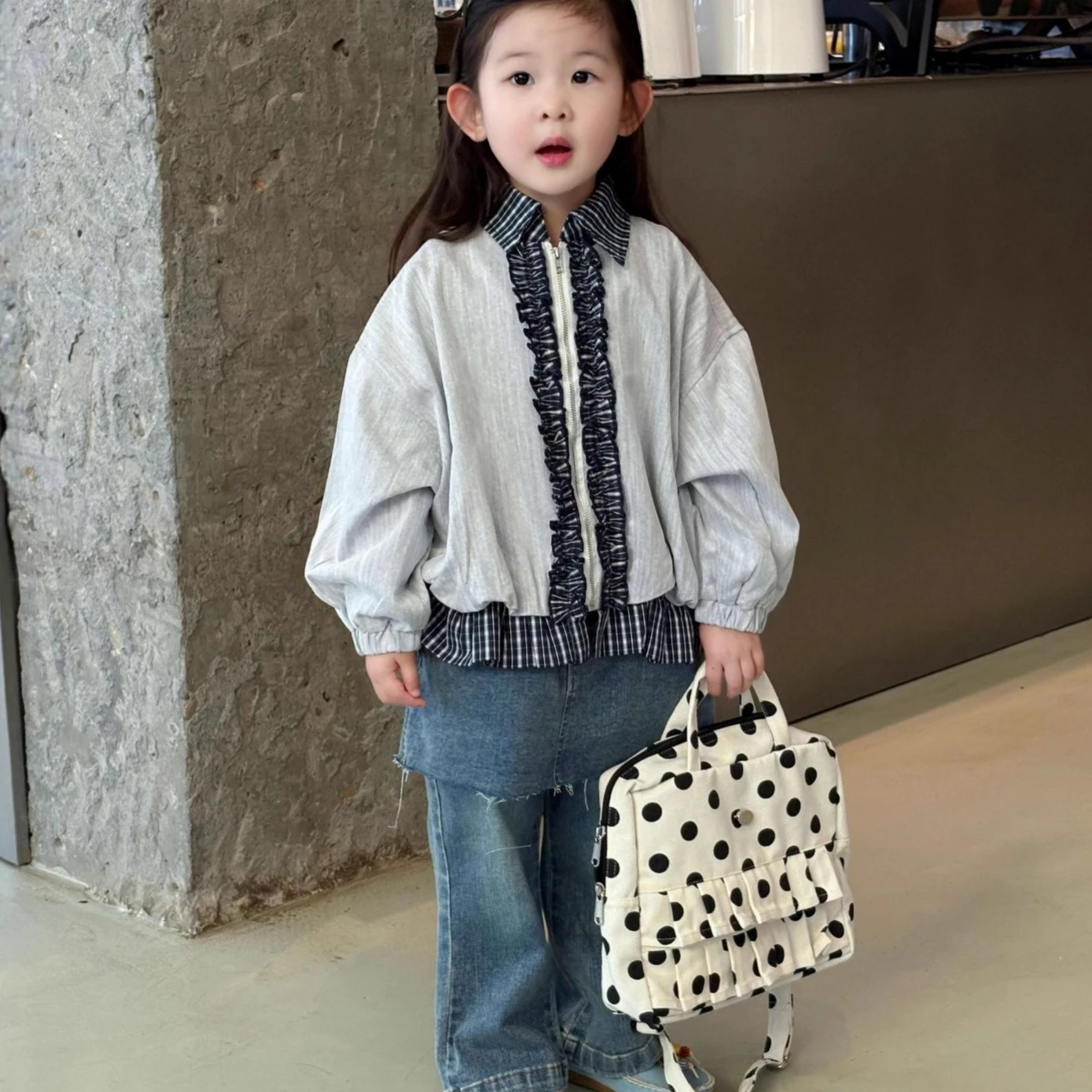 Girls Suit 2025 Autumn and Winter New Childrens Clothing Korean Girl Baby Fashion Splicing Jacket Jean Skirt Pants Two Sets
