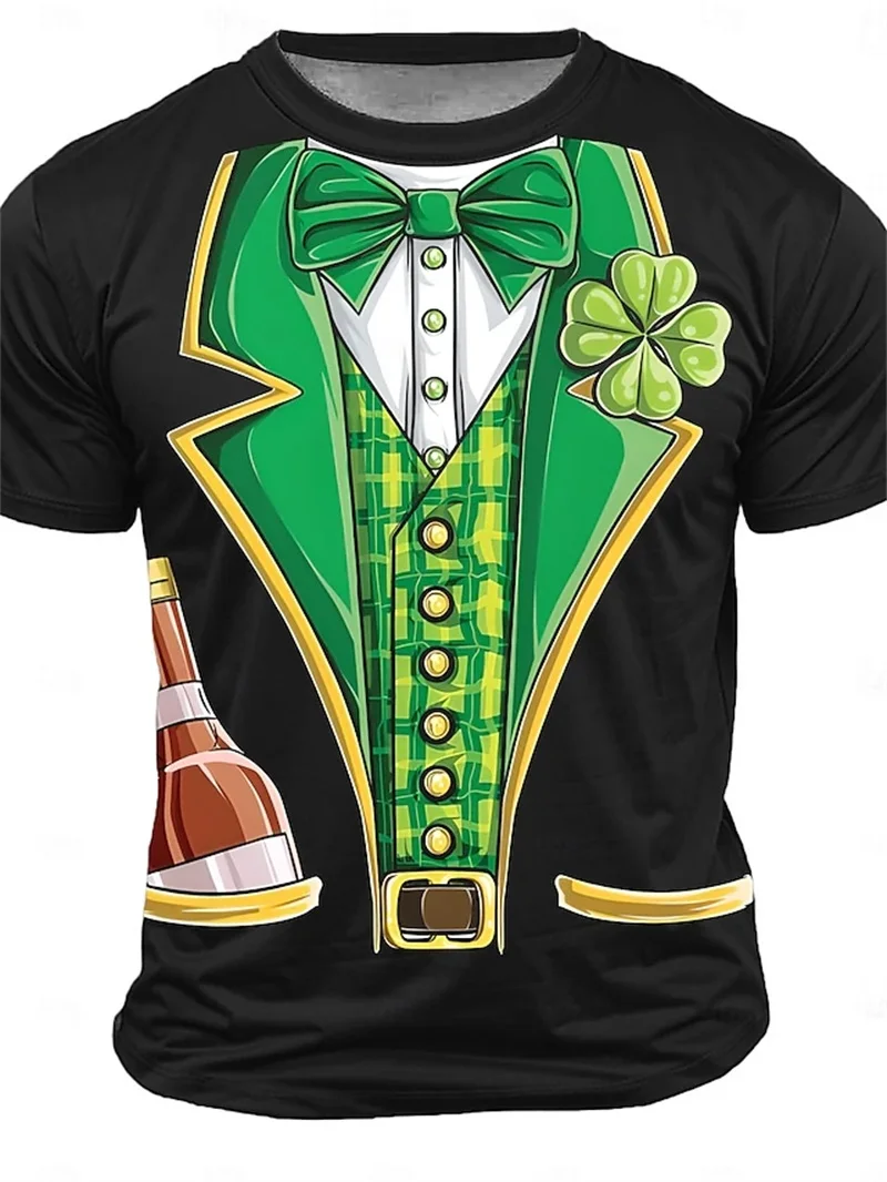 Men\'s St. Patrick Shamrock Tuxedo T Shirt 3D Print Short Sleeve Crew Neck Tshirts Tops New In Casual Party Holiday Funny Tshirt