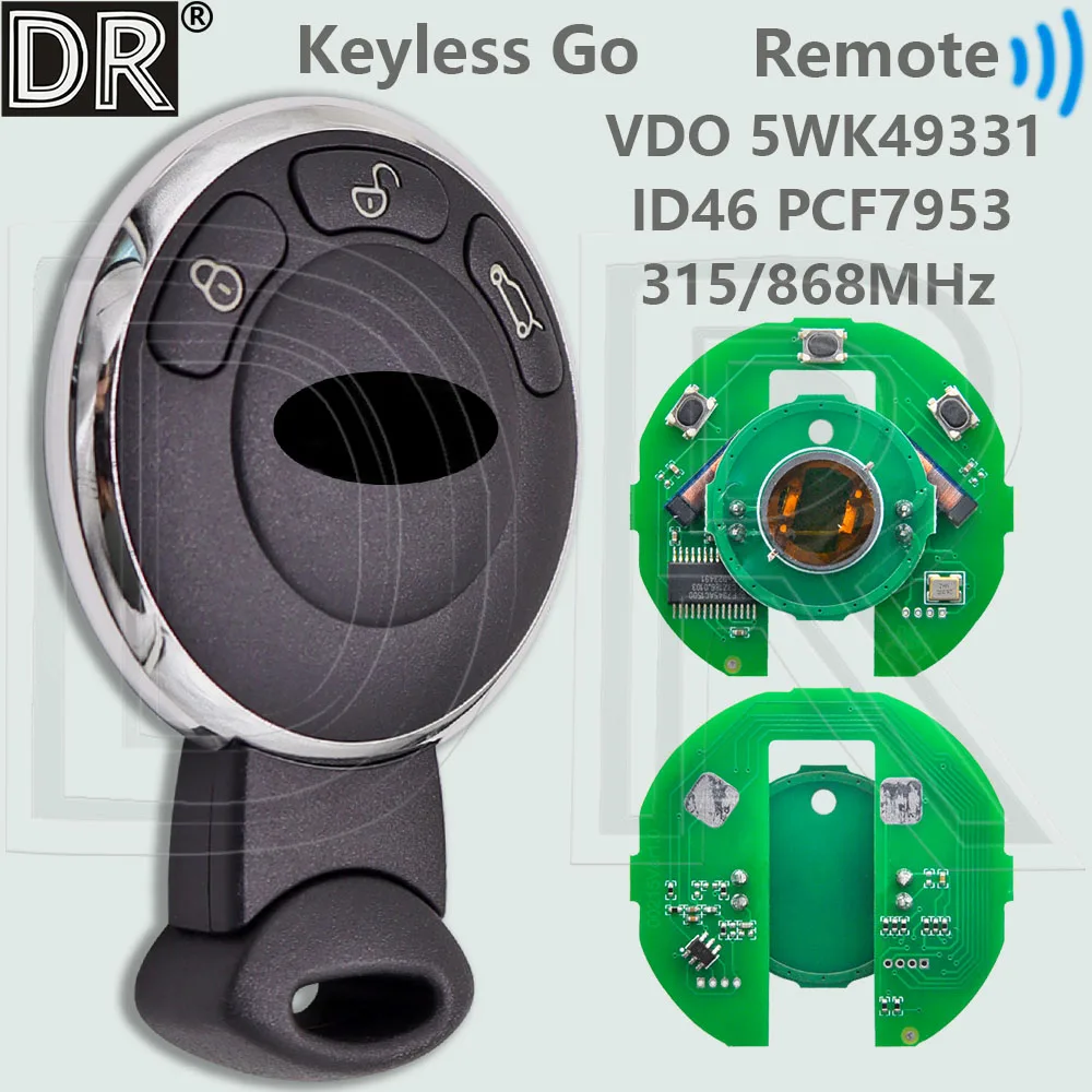 Dr id46 chip 315/868mhz keyless go chave remota do carro vdo 5wk49331 para bmw mini cooper r56 r57 r60 r61cabrio clubman countryman