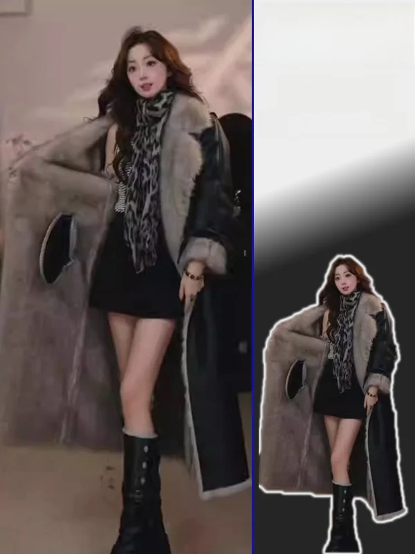 

plus Size Korean Sle Warmth Faux Fur Collar One-Piece Outerwear Women's Spring Autumn New Sle Tagkita Brand Long Coat