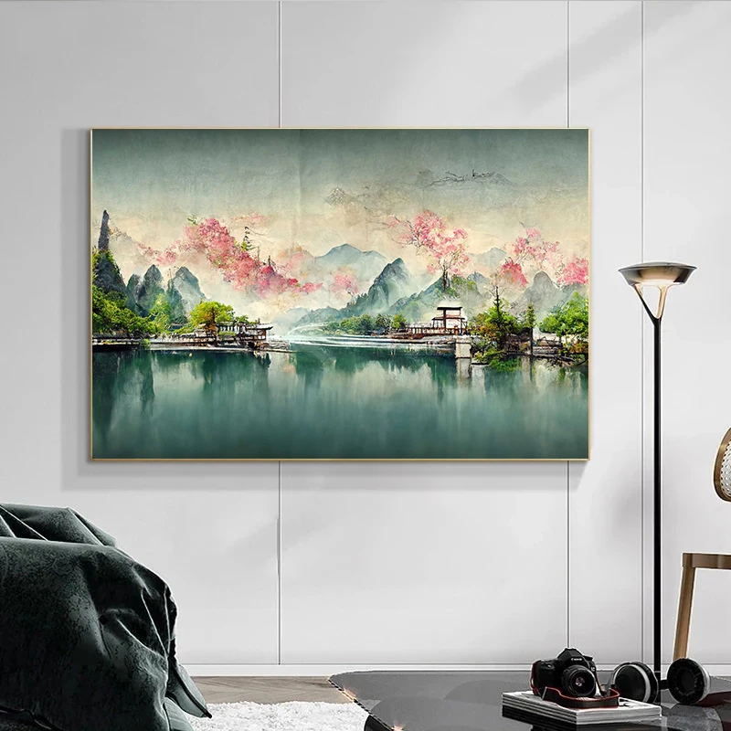 Asian Art Chinese Landscape Poster Canvas Painting Poster and Print Wall Art Picture for Living Room Home Decor Cuadros