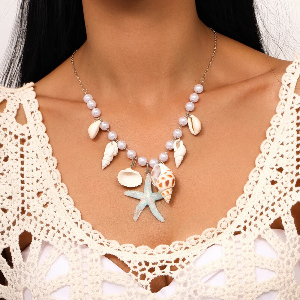 Aihua Neue Mode Perlen Seestern Muschel Shell Halsketten Halsband Sommer Strand Halsketten Für Frauen Mädchen Urlaub Schmuck Geschenke – Detail 3