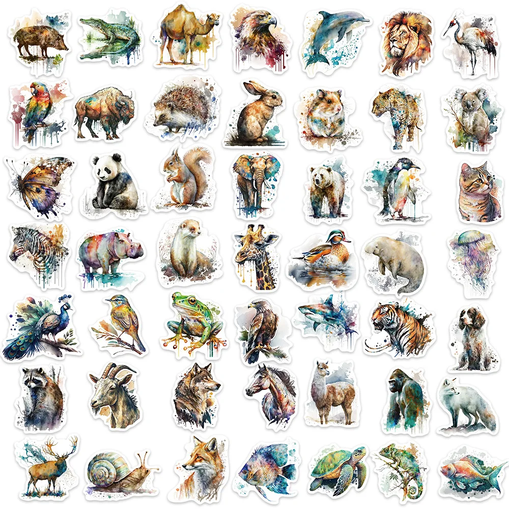 50pcs Waterproof Animal Stickers for Water Bottle Laptop, Cat Dog Tropical Rainforest Animals Vinyl Sticker for Kids Teens Adult