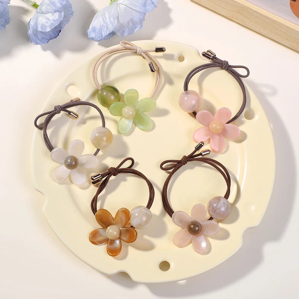 

Sweet Multicolor Acrylic Flower Elastic Hair Bands Rope for Baby Girl 2024 Soft Scrunchies Rubber Kids Hair Accessories Y2K Gift