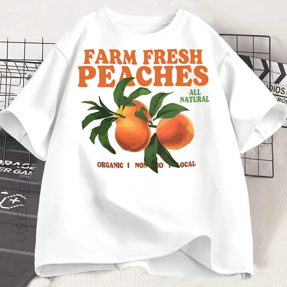 Orange Fruit T-shirt France T Shirt Woman  Short Sleeve Graphic Tee Vintage Round Neck Tshirt Streetwear Clothing  Y2k Top