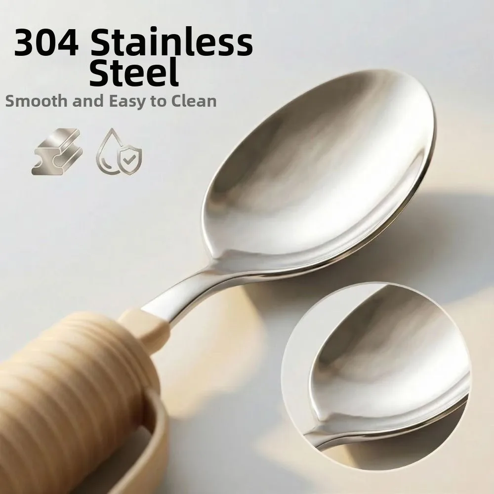 Anti-Shake Stainless Steel Fork and Spoon Ergonomic Safe Feeding Elderly Auxiliary Tableware Easy To Use Silicone Handle