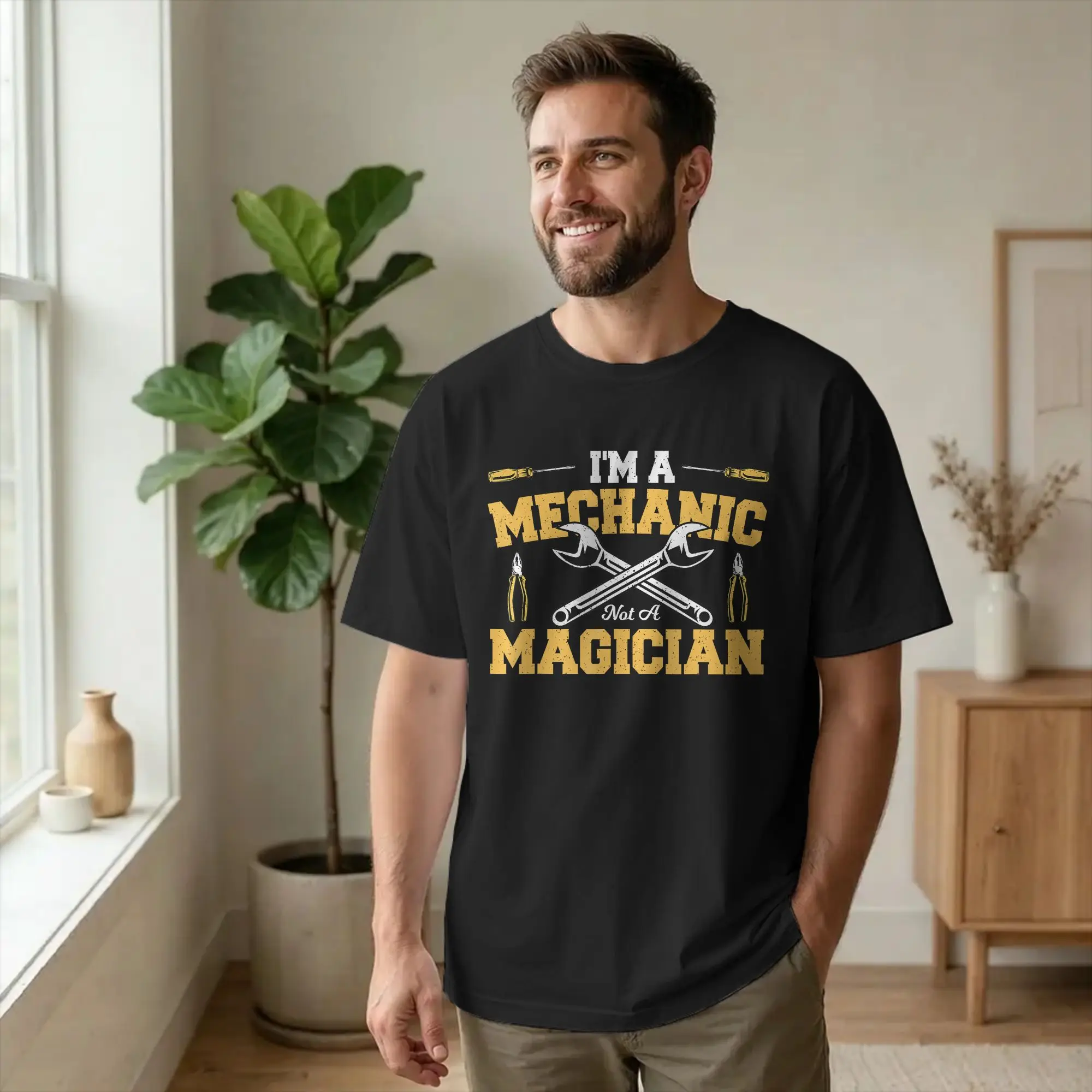 A Mechanic Not A Magician T Shirts for Men 100% Cotton Funny T-Shirts O Neck Humour Engineer Tees Short Sleeve Clothes Adult