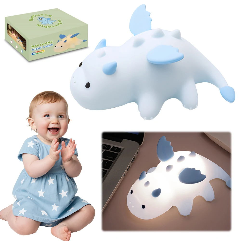 Little Dragon Creative Bedside Lamp Rechargeable Cute Atmosphere Lamp 3 Modes Patting Nightlight for Desk Bedroom Living Room
