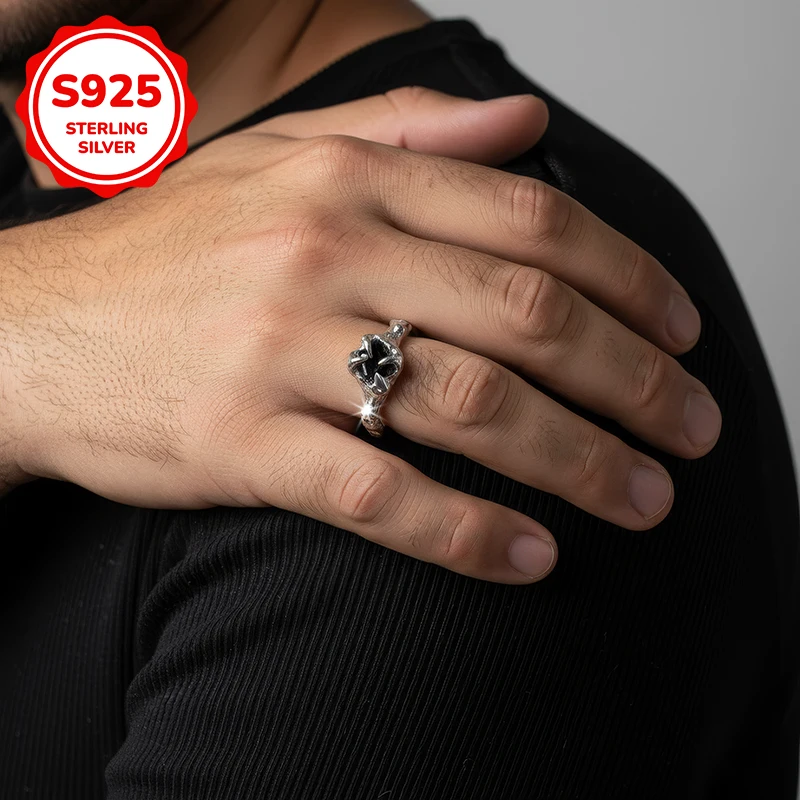 925 sterling silver retro irregular texture men's open ring Men's jewelry gift is suitable for giving on anniversaries