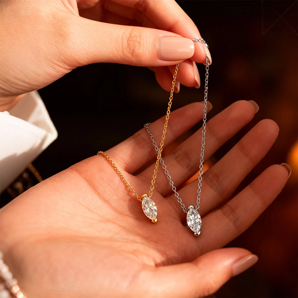 

MUXIFC 1CT Marquise Cut Moissanite Necklace for Women S925 Sterling Silver Pendant Necklace With Certificate Fine Jewelry Gift