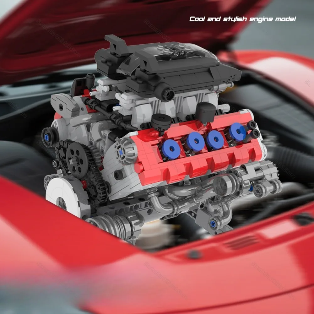 

MOC 1189 шт. Supercared V8 двигатель моделирование автомобиля кирпичи образовательные механические характеристики строительные блоки для детей и взрослых подарки