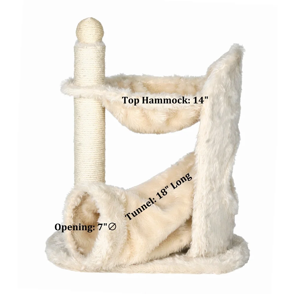 Plush Cat Tree with Scratching Posts Hammock Tunnel Interactive Cat Furniture Climbing Scratching Relaxing Indoor Play