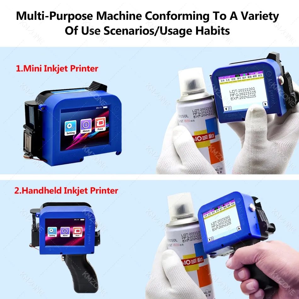 Imagem -02 - Impressora a Jato de Tinta Térmica Portátil com Alça Tinta de Secagem Rápida Mini Impressora Portátil para Código de Barras qr Número do Lote Logotipo 127 mm