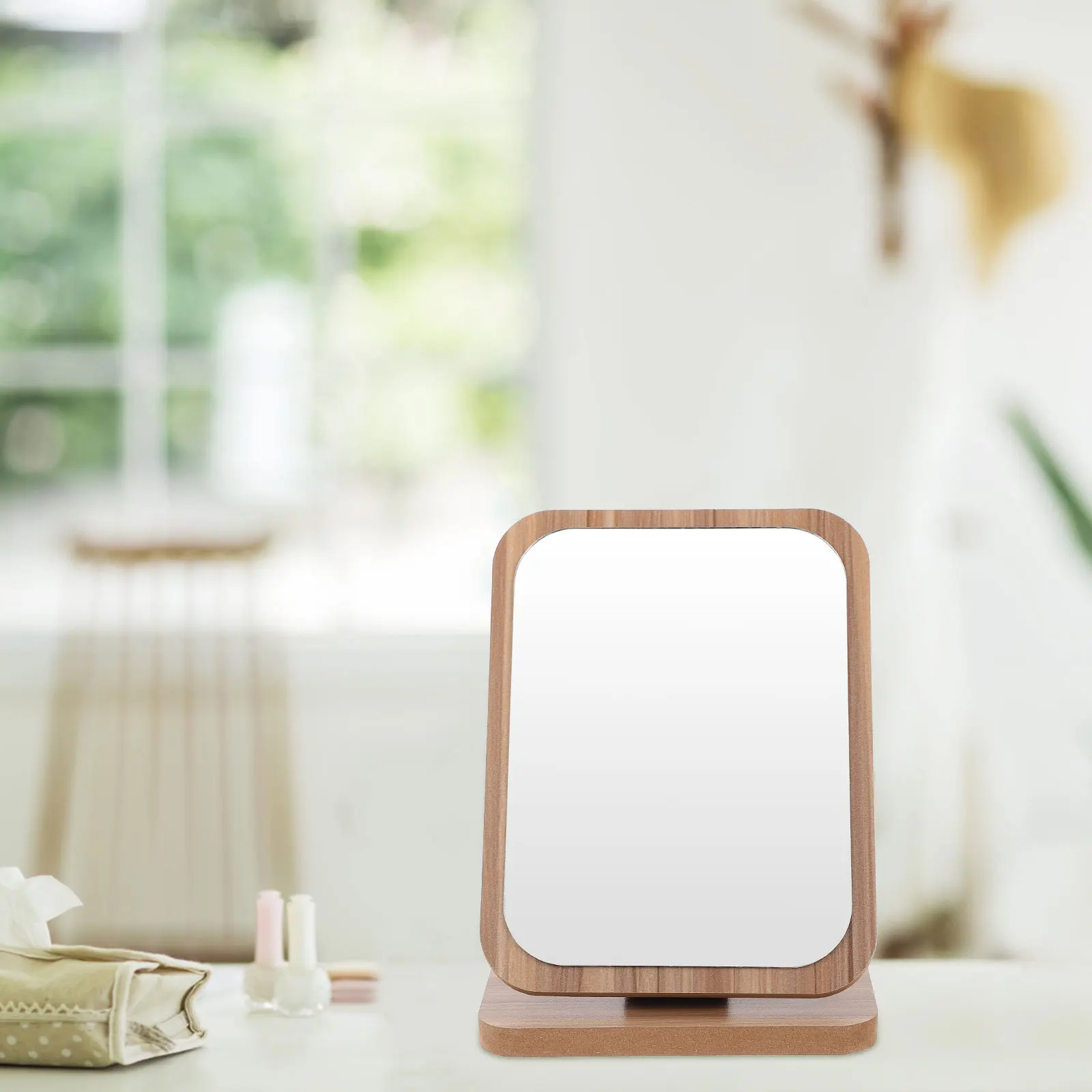 1pc houten make-upspiegel make-up desktop type dressoir tafelblad draagbare spiegel voor slaapkamer badkamer duurzaam glad hoog