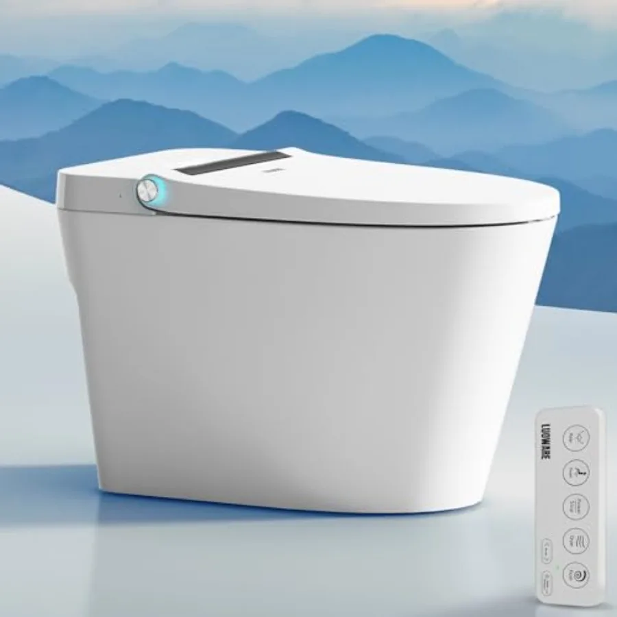 

Smart toilet for home use, ceramic white, heated bidet seat with warm water and dryer, auto and foot-sensing flush, built-in ta