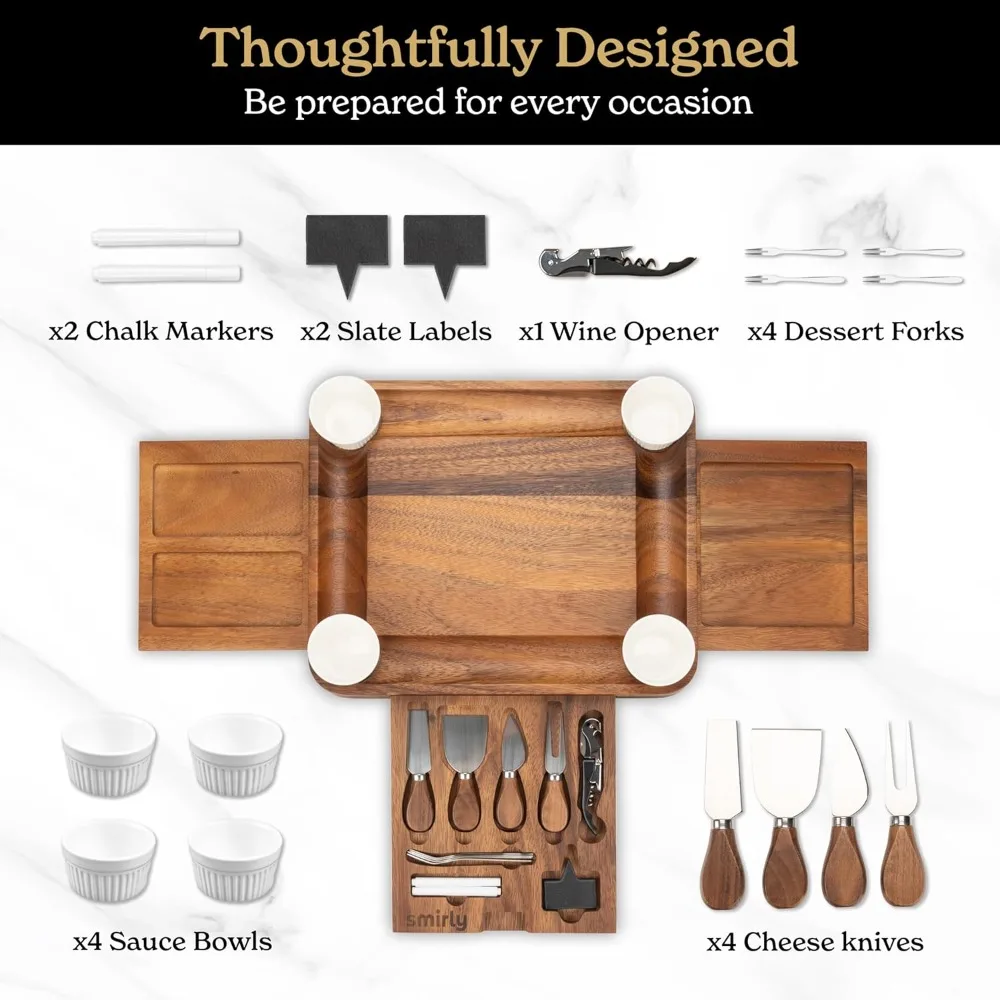 

Charcuterie Boards Set, Large Cheese Board Set, Natural Walnut Wood Charcuterie Tray Housewarming Gifts New Home, for Women