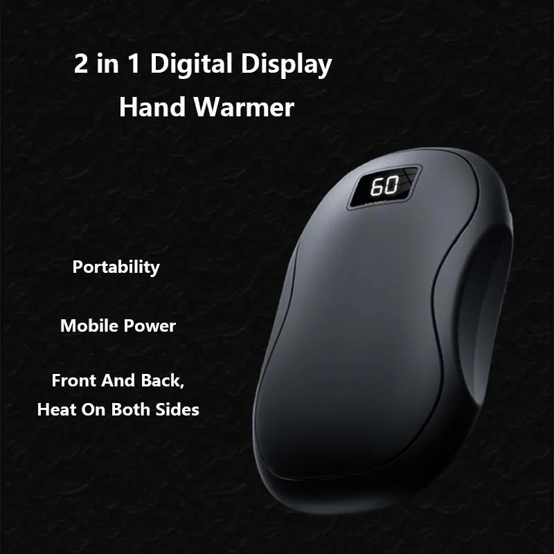 2 in 1 Black Rechargeable Hand Warmer Portable Rechargeable 3 Seconds Heating Hand Warmer For Home Office Outdoor Hand Warmer