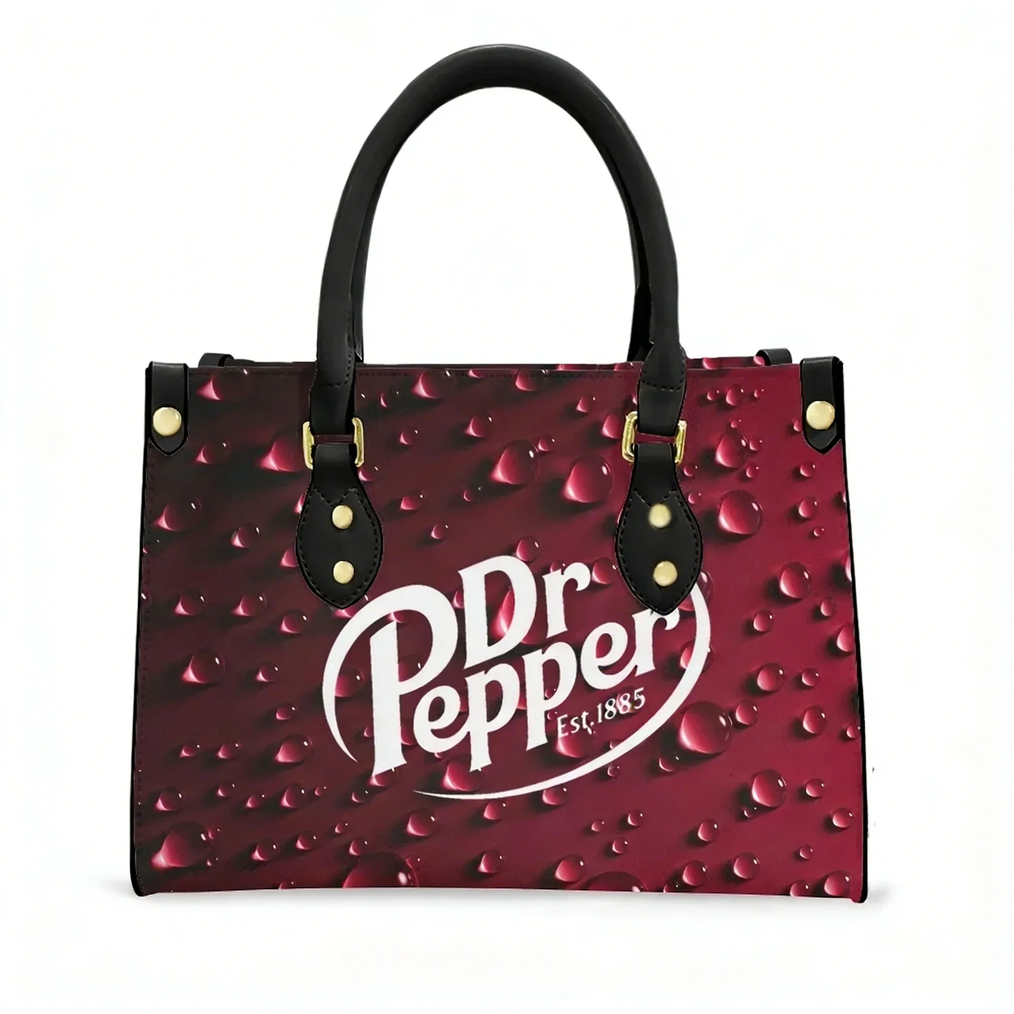 Dr Pepper Carbonated Soft Drink Tote Bag Purse Womens Mens Personalized Text Image PU Leather Handbag Business Shopping Gift Bag