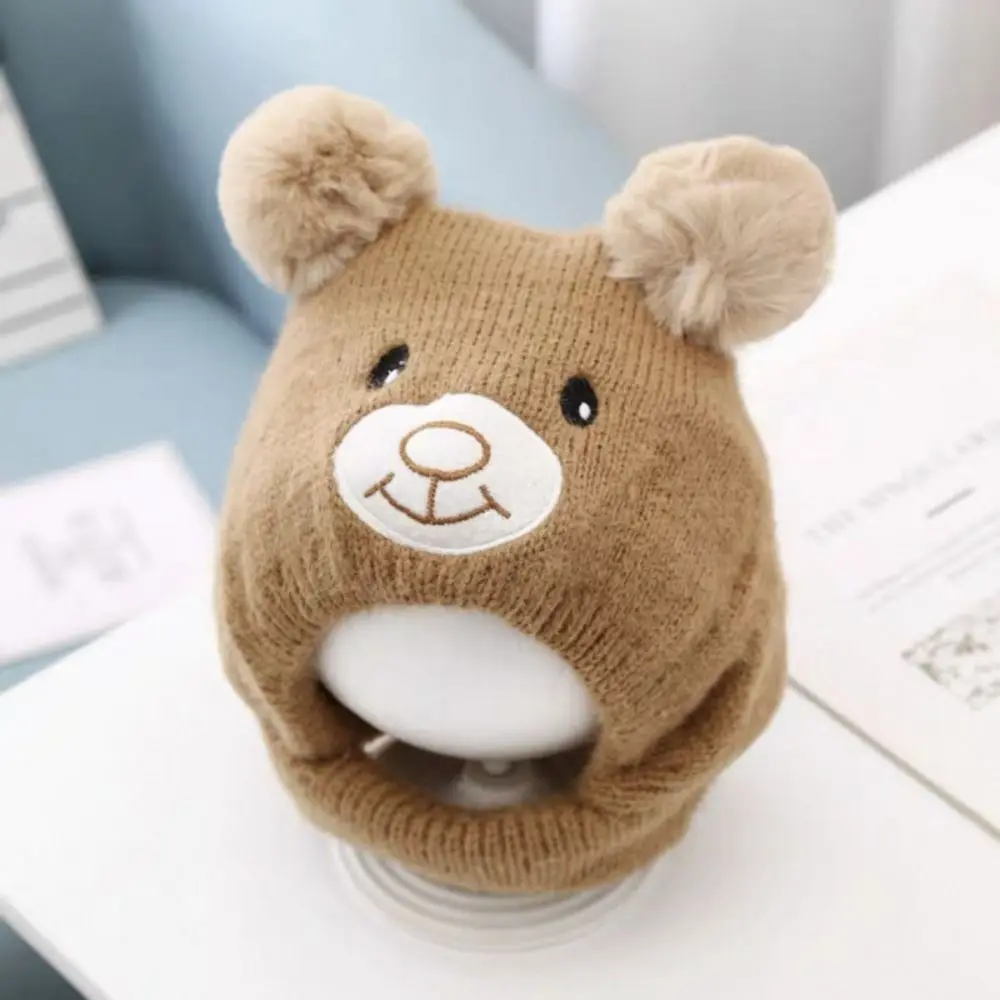 

Cute Bear Kids Ear Protection Hat Wool Solid Color Baby Beanie Cap Neck Cover Skullies Kids Crochet Hat Girls