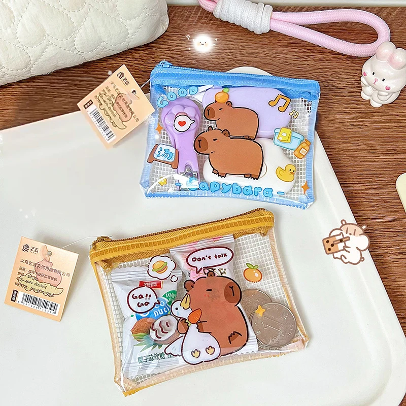 กระเป๋าถือใส่เหรียญการ์ตูน capybara กระเป๋าสตางค์น่ารักกันน้ำแบบพกพากระเป๋าใส่เหรียญขนาดเล็กที่จัดระเบียบหูฟังสำหรับเป็นของขวัญเด็ก