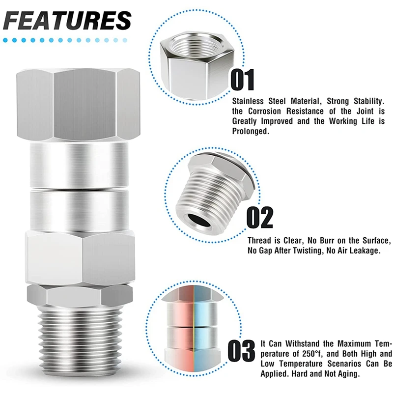 الضغط غسالة قطب ، الفولاذ المقاوم للصدأ ، شبك الحرة لتركيب خرطوم ، موضوع الذكور ، 3/8 "معاهدة عدم الانتشار ، 2 قطعة