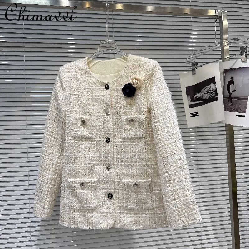 2026 Lente en Herfst Nieuwe High-End Mode Vier Zak Tweed Jas Dames Lange Mouw Elegante Commuter jassen Tops