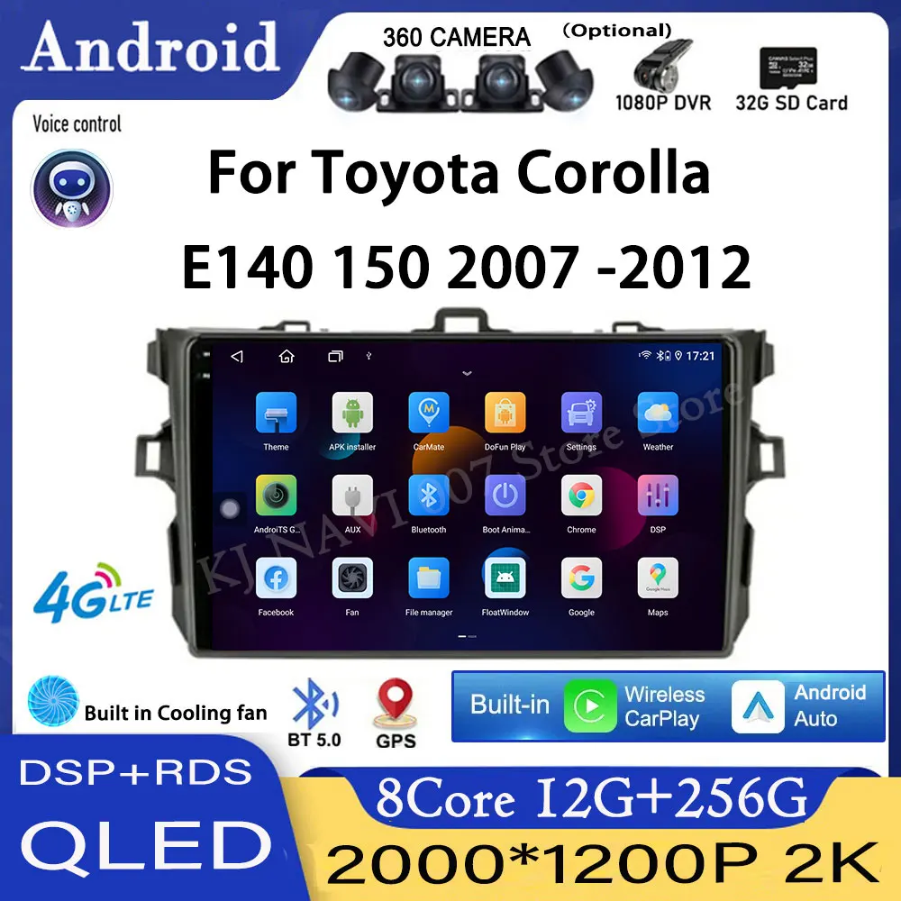 

Android 14 для Toyota Corolla E140 150 2007-2012 DSP RDS автомобильный радиоприемник видео мультимедиа Carplay и Android Auto