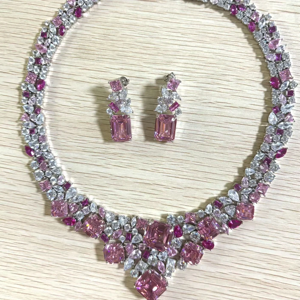 

Высокое ремесло синтетический аквамарин синий топаз розовый цитрин желтый фиолетовый ожерелья серьги роскошные женские вечерние комплекты ювелирных изделий